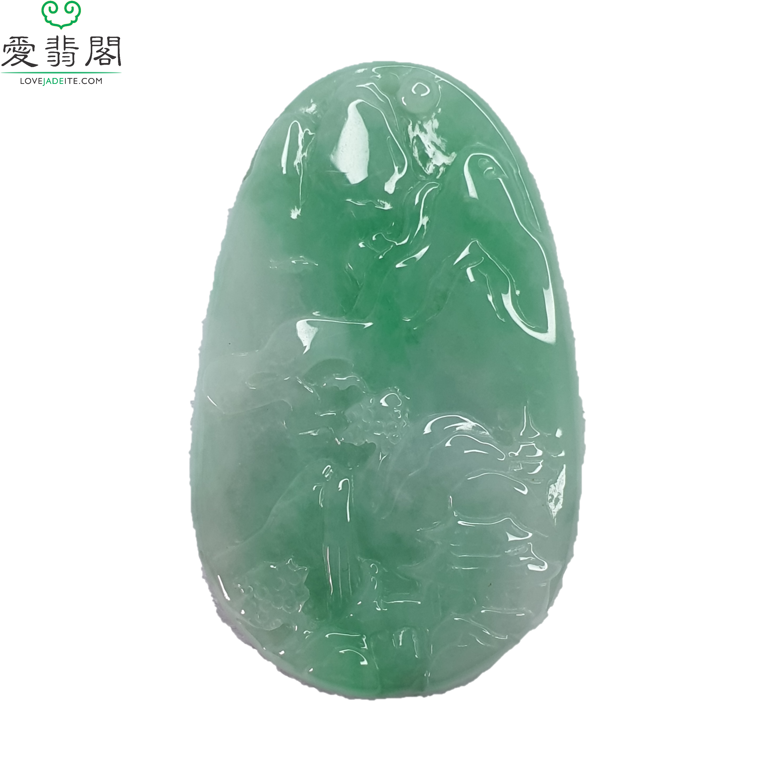 绿色山水牌翡翠吊坠(Type A Green Jadeite Jade Landscape