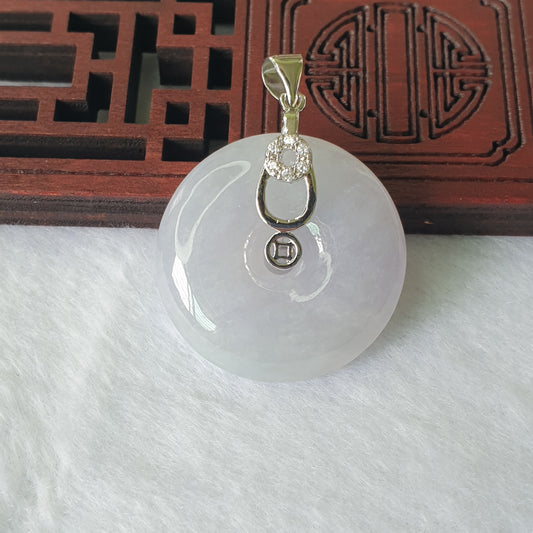 Type A Myanmar Burma Light Lavender Jadeite Jade Donut Ping An Kou Pendant Jewellery (淡紫罗兰缅甸天然A货翡翠平安扣吊坠首饰)