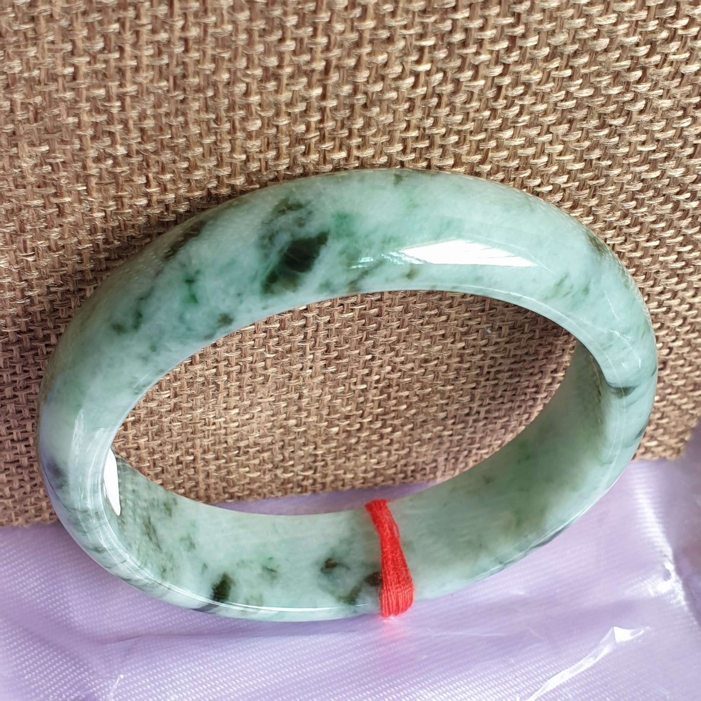 54.5mm Flower Green Type A Jadeite Jade Semi-Round Bangle (BGL14920)