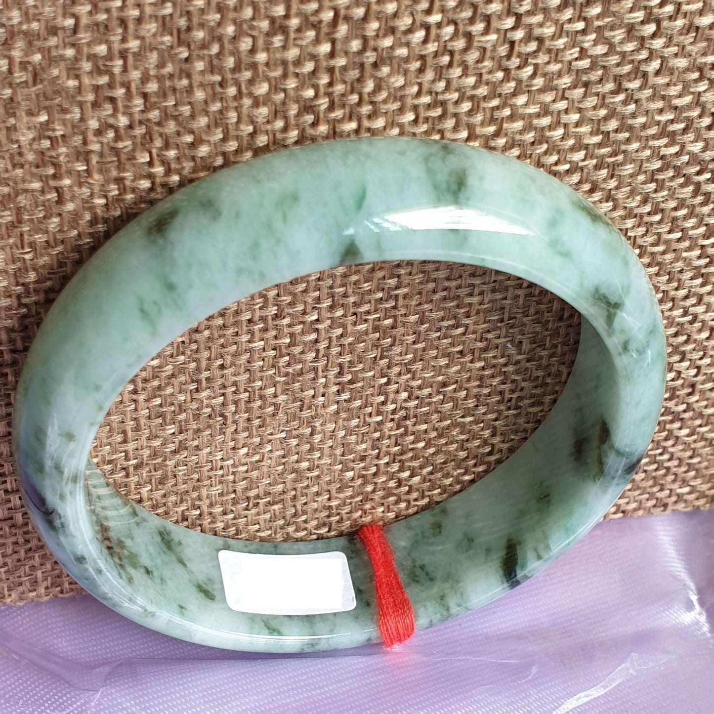 54.5mm Flower Green Type A Jadeite Jade Semi-Round Bangle (BGL14920)