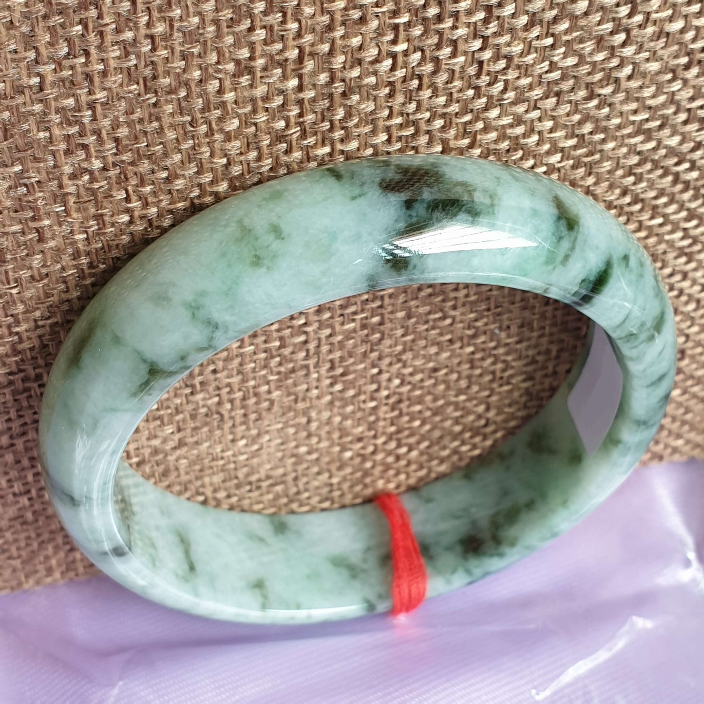 54.5mm Flower Green Type A Jadeite Jade Semi-Round Bangle (BGL14920)