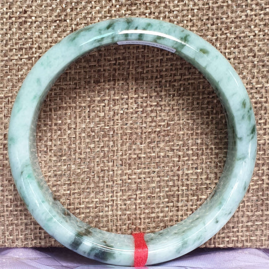 54.5mm Flower Green Type A Jadeite Jade Semi-Round Bangle (花青翡翠正圈手镯) BGL14945