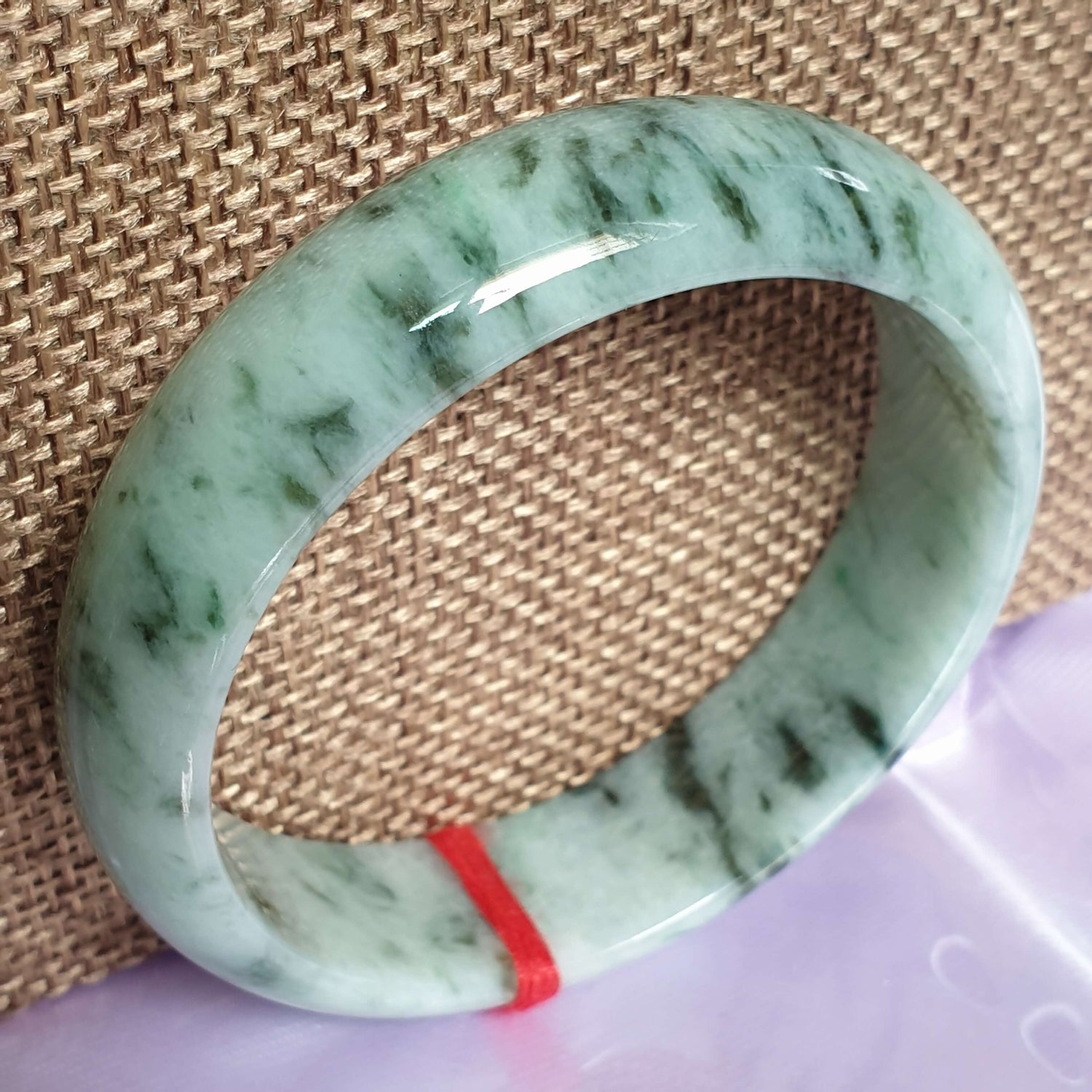 54.5mm Flower Green Type A Jadeite Jade Semi-Round Bangle (花青翡翠正圈手镯) BGL14945