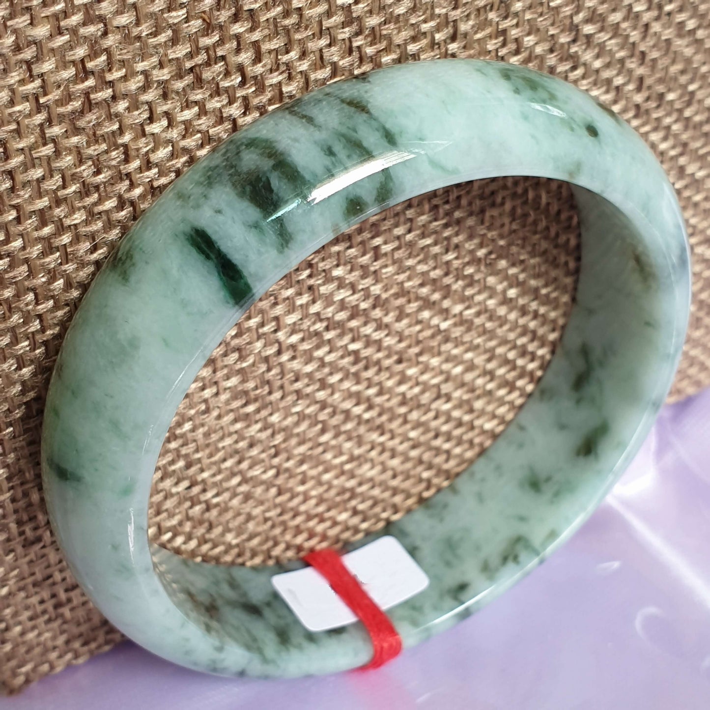 54.5mm Flower Green Type A Jadeite Jade Semi-Round Bangle (花青翡翠正圈手镯) BGL14945