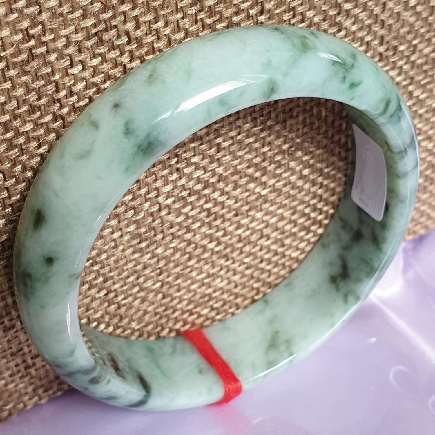 54.5mm Flower Green Type A Jadeite Jade Semi-Round Bangle (花青翡翠正圈手镯) BGL14945