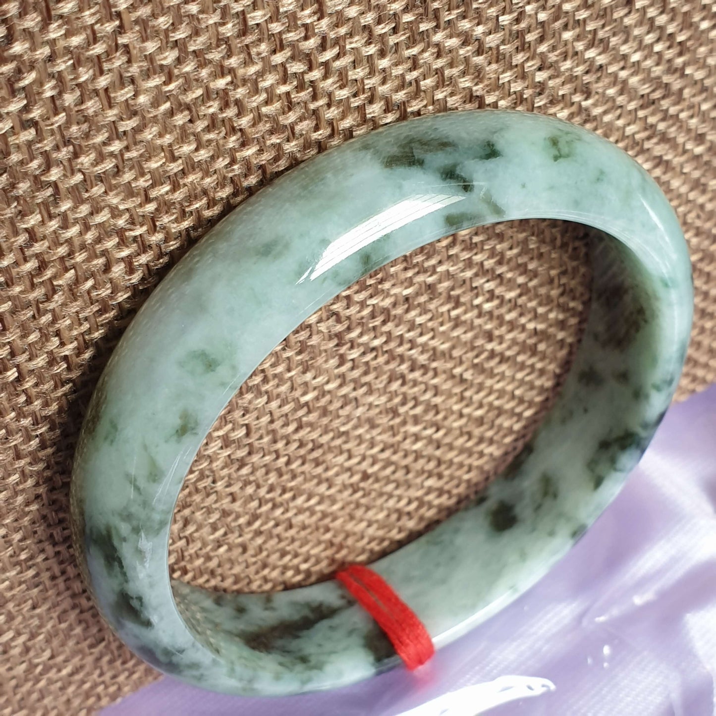 54.7mm Flower Green Type A Jadeite Jade Semi-Round Bangle (花青翡翠正圈手镯) BGL14915