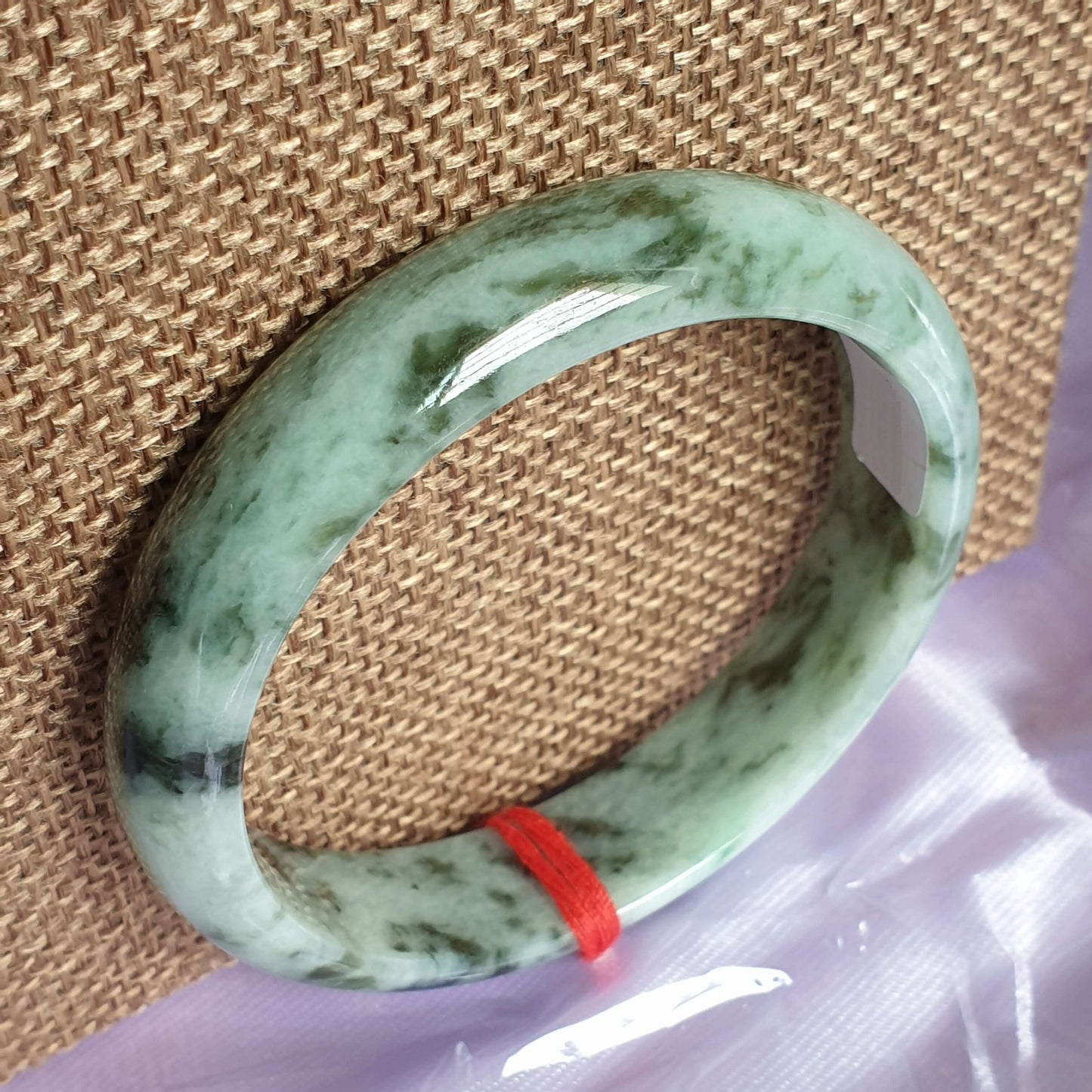 54.7mm Flower Green Type A Jadeite Jade Semi-Round Bangle (花青翡翠正圈手镯) BGL14915