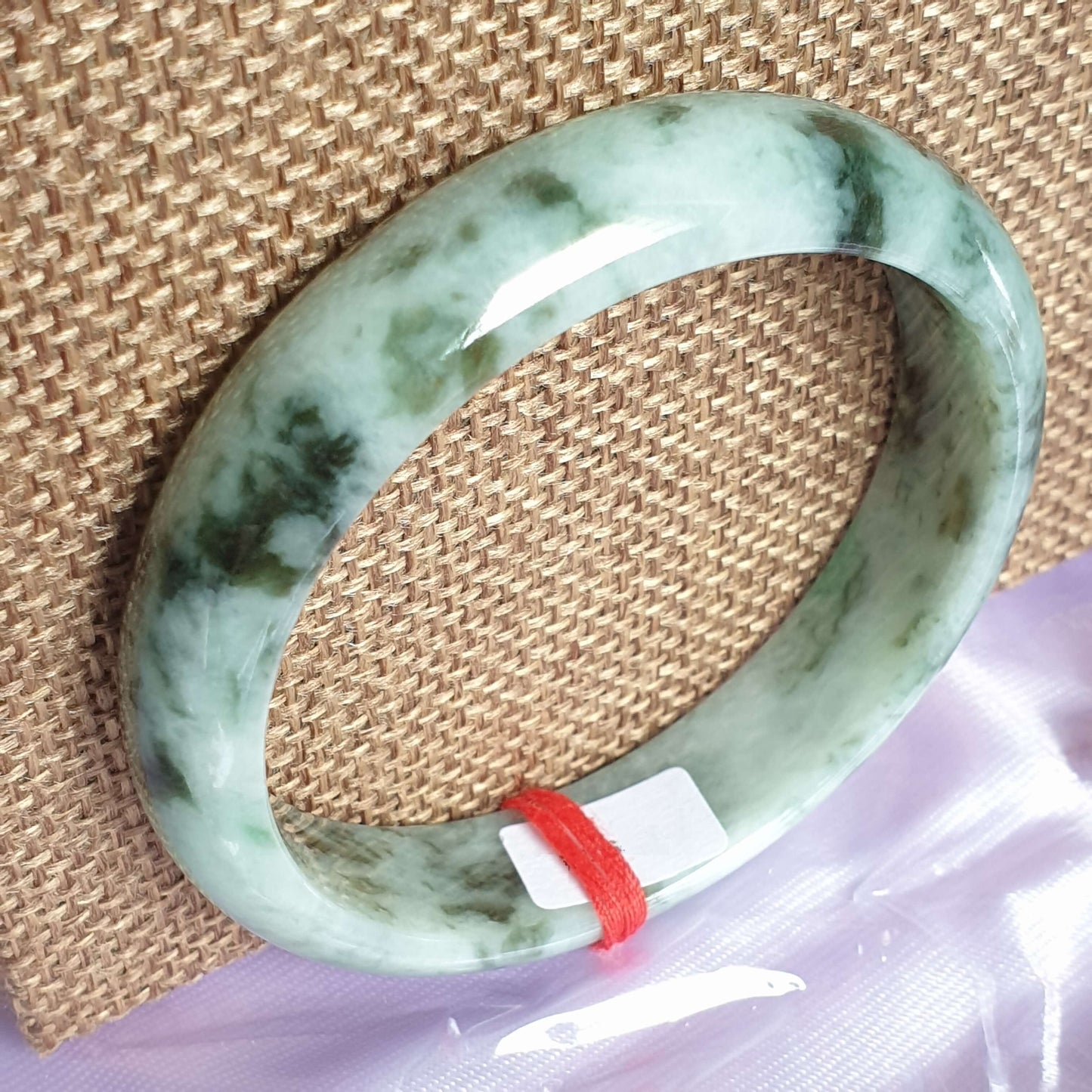 54.7mm Flower Green Type A Jadeite Jade Semi-Round Bangle (花青翡翠正圈手镯) BGL14915