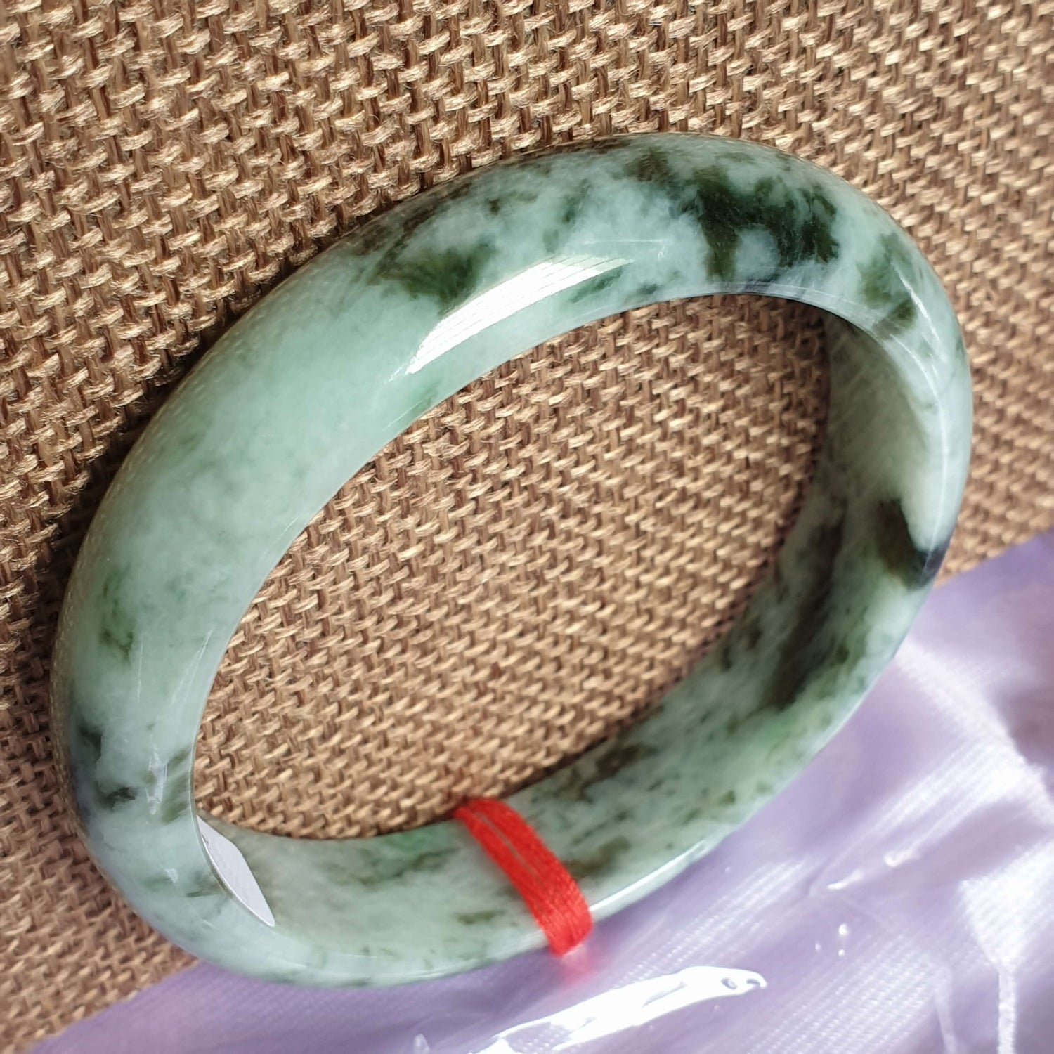 54.7mm Flower Green Type A Jadeite Jade Semi-Round Bangle (花青翡翠正圈手镯) BGL14915