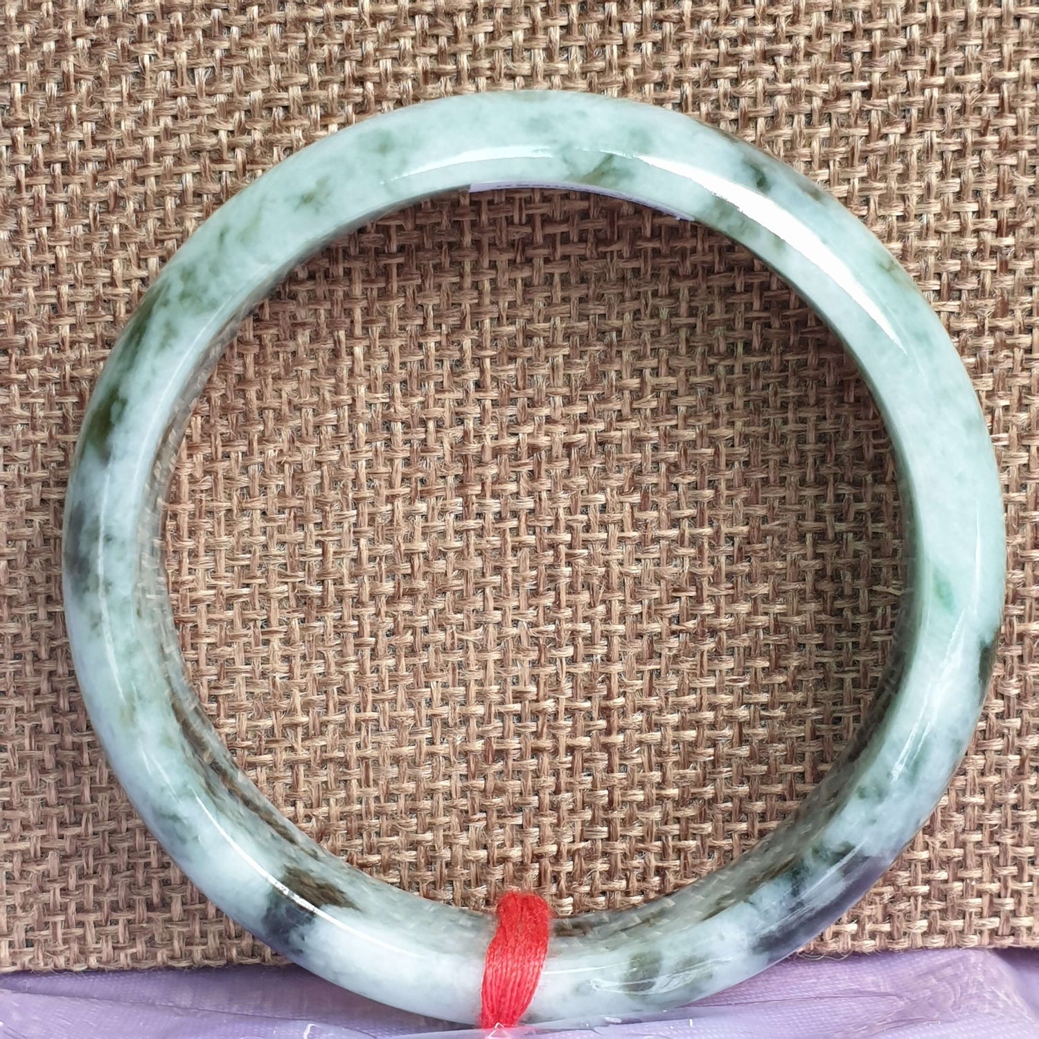 54.7mm Flower Green Type A Jadeite Jade Semi-Round Bangle (花青翡翠正圈手镯) BGL14915