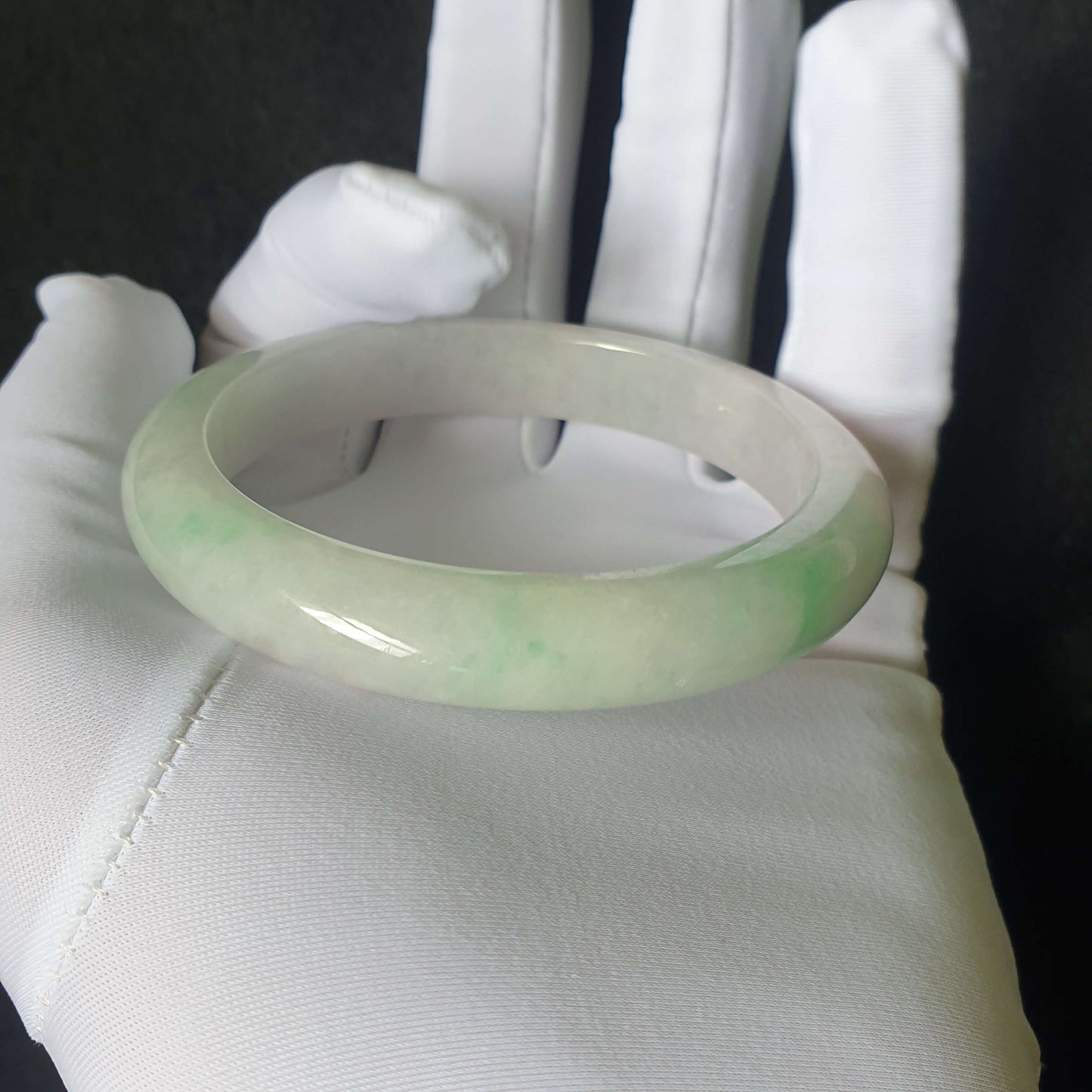 58.5mm Green Type A Jadeite Jade Semi-Round Bangle (BGL23305) Best Gift, Ideal Gift, Top Gift, Anniversary Gift, Couple Gift, Birthday Gift, for girl, for women, for parent, parent gift