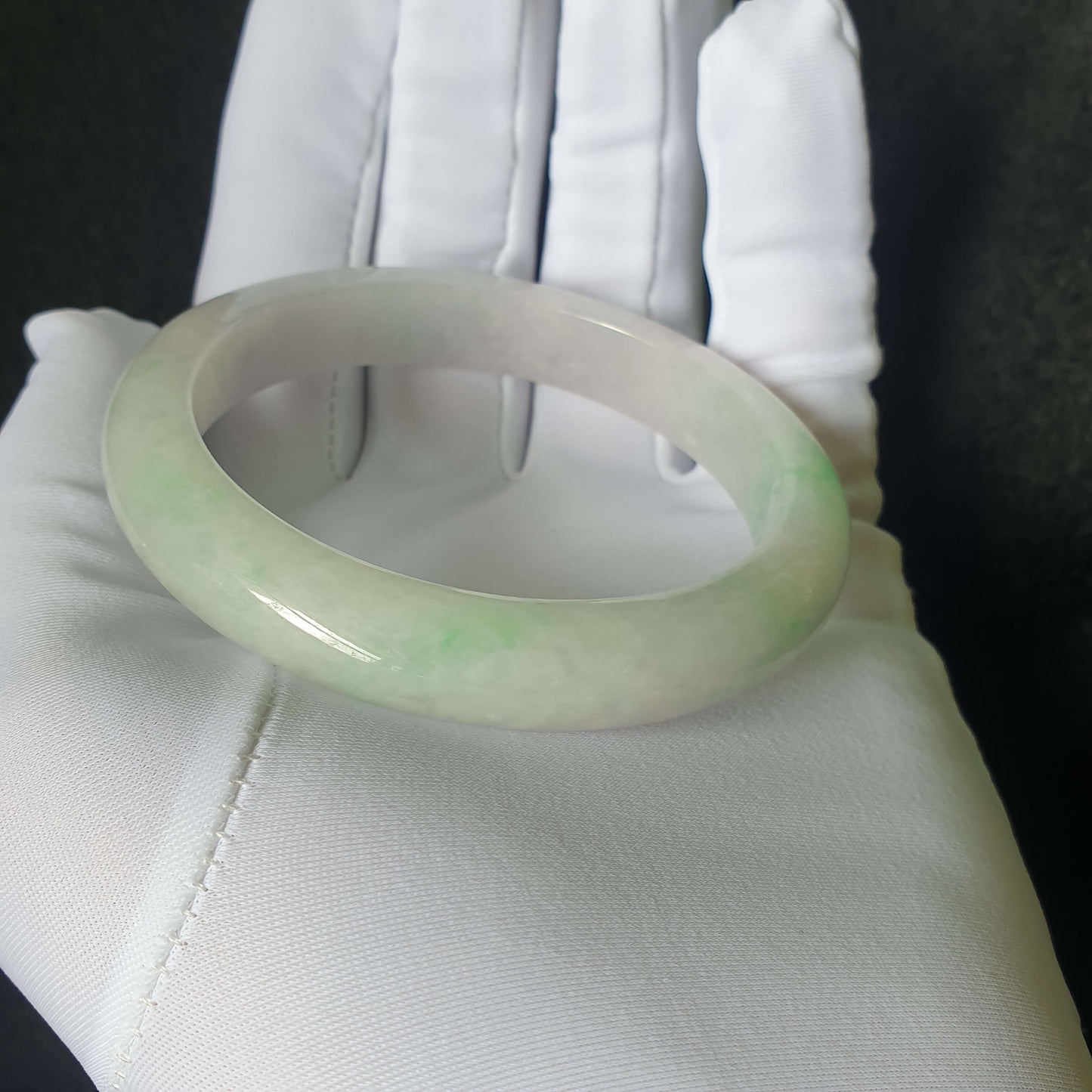 58.5mm Green Type A Jadeite Jade Semi-Round Bangle (BGL23305) Best Gift, Ideal Gift, Top Gift, Anniversary Gift, Couple Gift, Birthday Gift, for girl, for women, for parent, parent gift