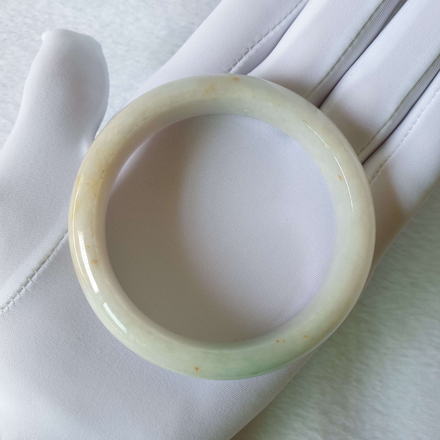 59mm Sprinkle Gold with Green Myanmar Burma Natural Type A Jadeite Jade Singapore Semi-Round Bangle Jewellery (洒金飘绿缅甸天然A货翡翠新加坡正圈手镯首饰) BGL00816 Best Gift, Ideal Gift, Top Gift, Anniversary Gift, Couple Gift, Birthday Gift, for girl, for women, for parent, parent gift