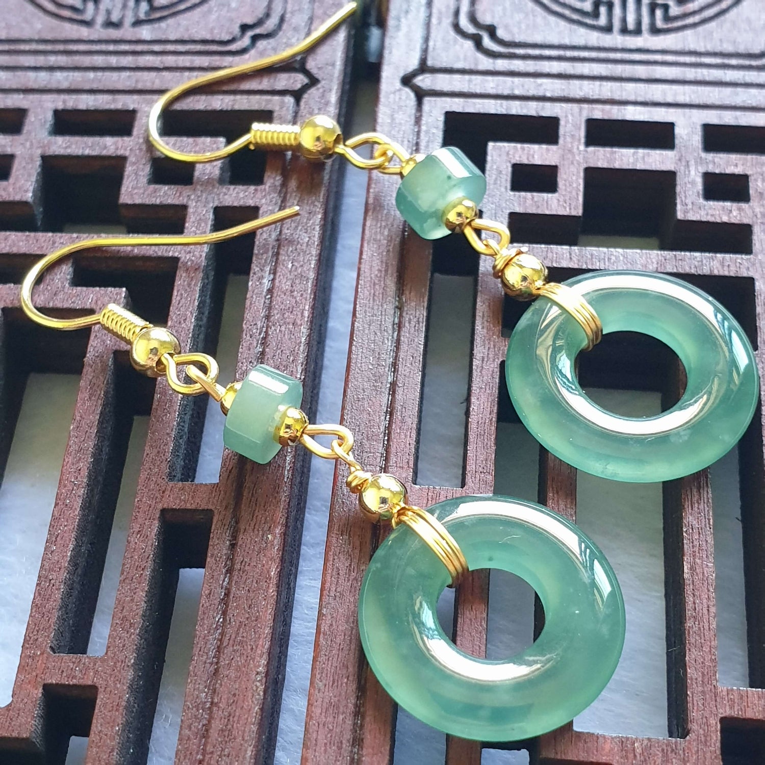 Icy Bluish Green Type A Jadeite Jade Dangle Earring (EDG41004) Best Gift, Ideal Gift, Top Gift, Anniversary Gift, Couple Gift, Birthday Gift, for girl, for women, for parent, parent gift