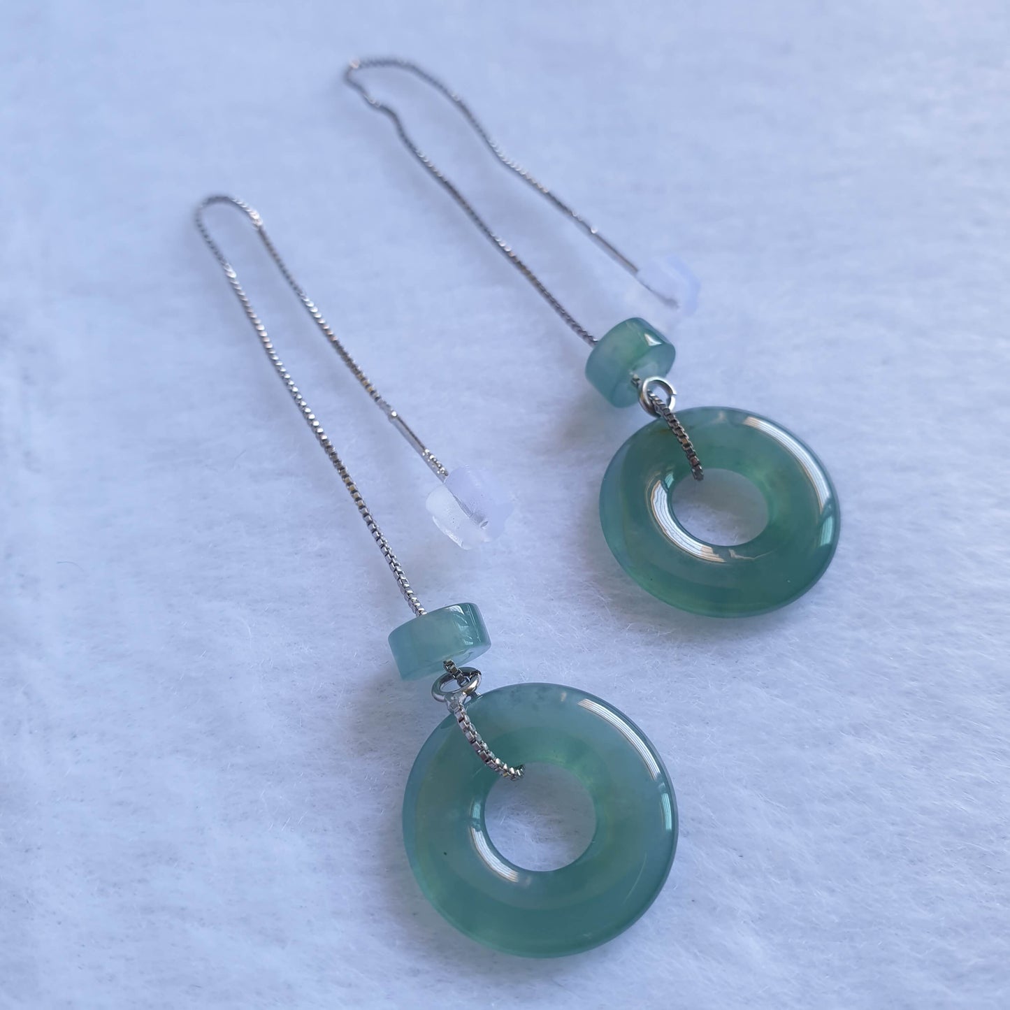 Icy Bluish Green Type A Jadeite Jade Threader Earring (ETD41003) Best Gift, Ideal Gift, Top Gift, Anniversary Gift, Couple Gift, Birthday Gift, for girl, for women, for parent, parent gift