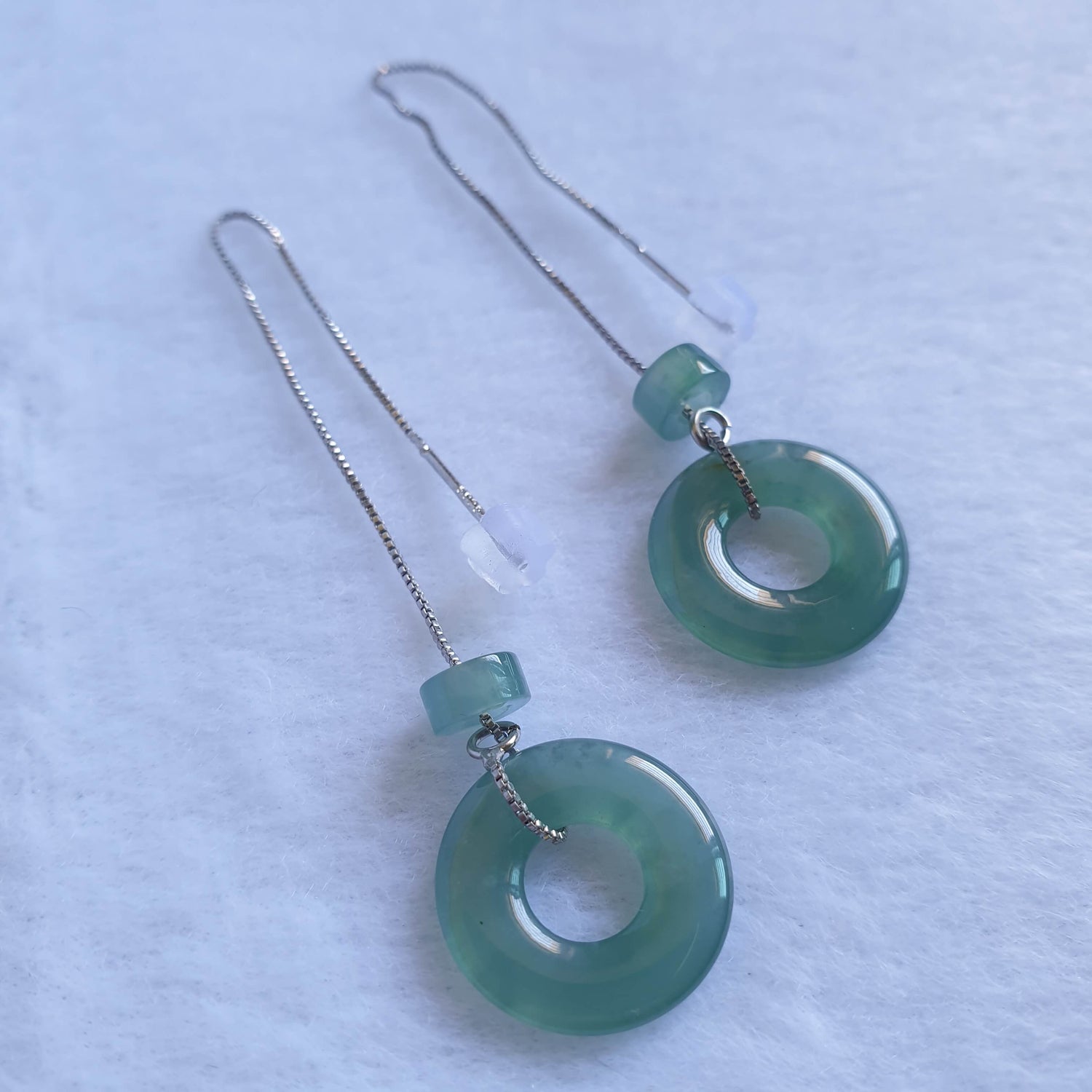 Icy Bluish Green Type A Jadeite Jade Threader Earring (ETD41003) Best Gift, Ideal Gift, Top Gift, Anniversary Gift, Couple Gift, Birthday Gift, for girl, for women, for parent, parent gift