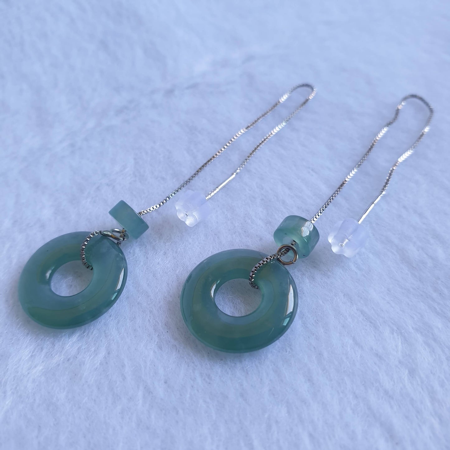 Icy Bluish Green Type A Jadeite Jade Threader Earring (ETD41003) Best Gift, Ideal Gift, Top Gift, Anniversary Gift, Couple Gift, Birthday Gift, for girl, for women, for parent, parent gift