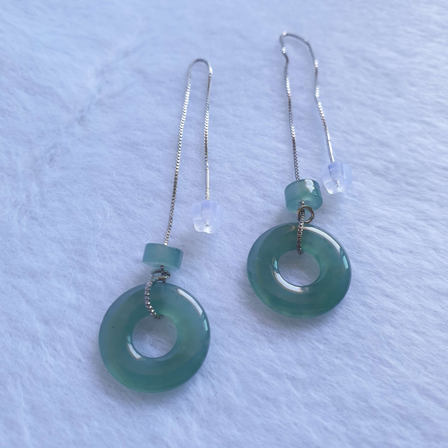 Icy Bluish Green Type A Jadeite Jade Threader Earring (ETD41003) Best Gift, Ideal Gift, Top Gift, Anniversary Gift, Couple Gift, Birthday Gift, for girl, for women, for parent, parent gift