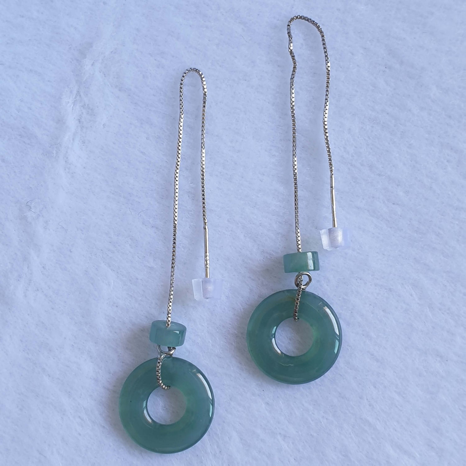 Icy Bluish Green Type A Jadeite Jade Threader Earring (ETD41003) Best Gift, Ideal Gift, Top Gift, Anniversary Gift, Couple Gift, Birthday Gift, for girl, for women, for parent, parent gift