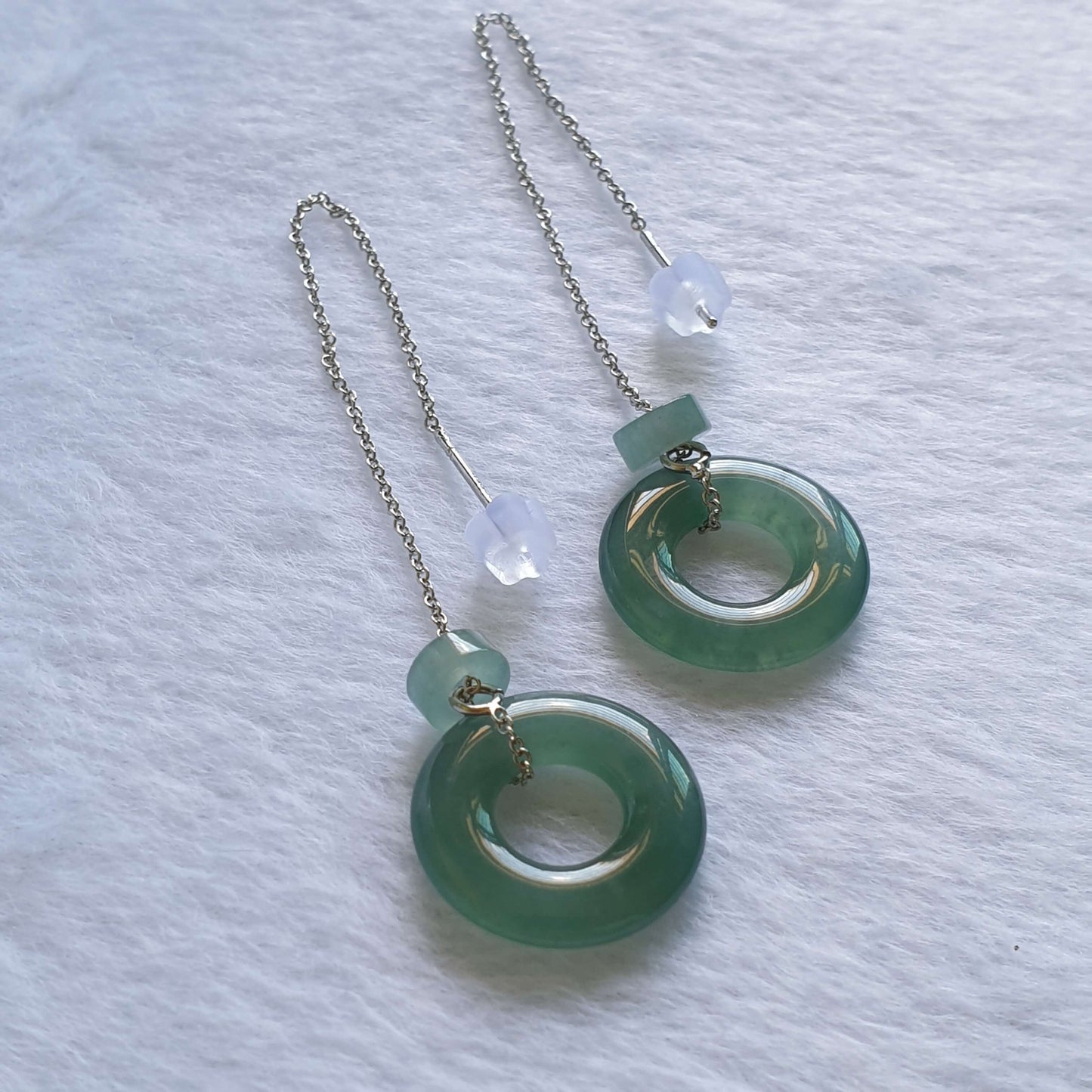 Icy Bluish Green Type A Jadeite Jade Threader Earring (ETD41001) Best Gift, Ideal Gift, Top Gift, Anniversary Gift, Couple Gift, Birthday Gift, for girl, for women, for parent, parent gift