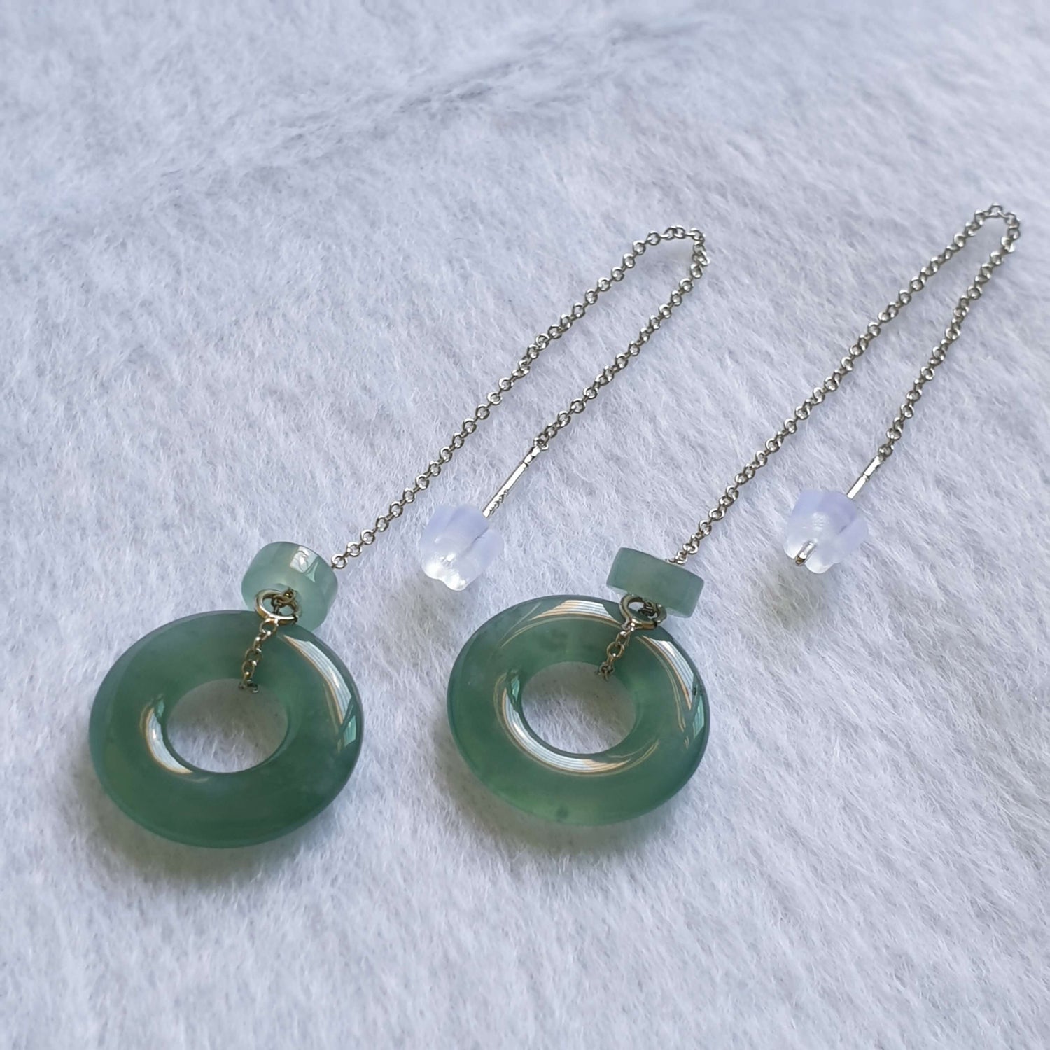 Icy Bluish Green Type A Jadeite Jade Threader Earring (ETD41001) Best Gift, Ideal Gift, Top Gift, Anniversary Gift, Couple Gift, Birthday Gift, for girl, for women, for parent, parent gift