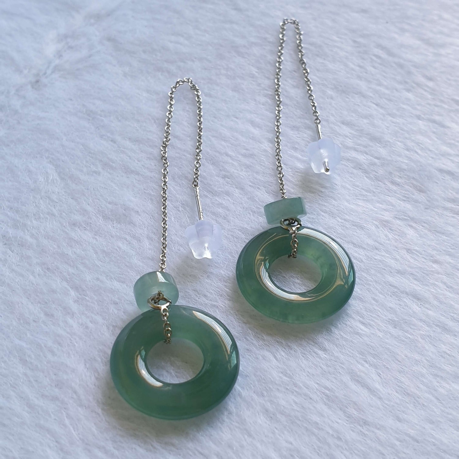 Icy Bluish Green Type A Jadeite Jade Threader Earring (ETD41001) Best Gift, Ideal Gift, Top Gift, Anniversary Gift, Couple Gift, Birthday Gift, for girl, for women, for parent, parent gift