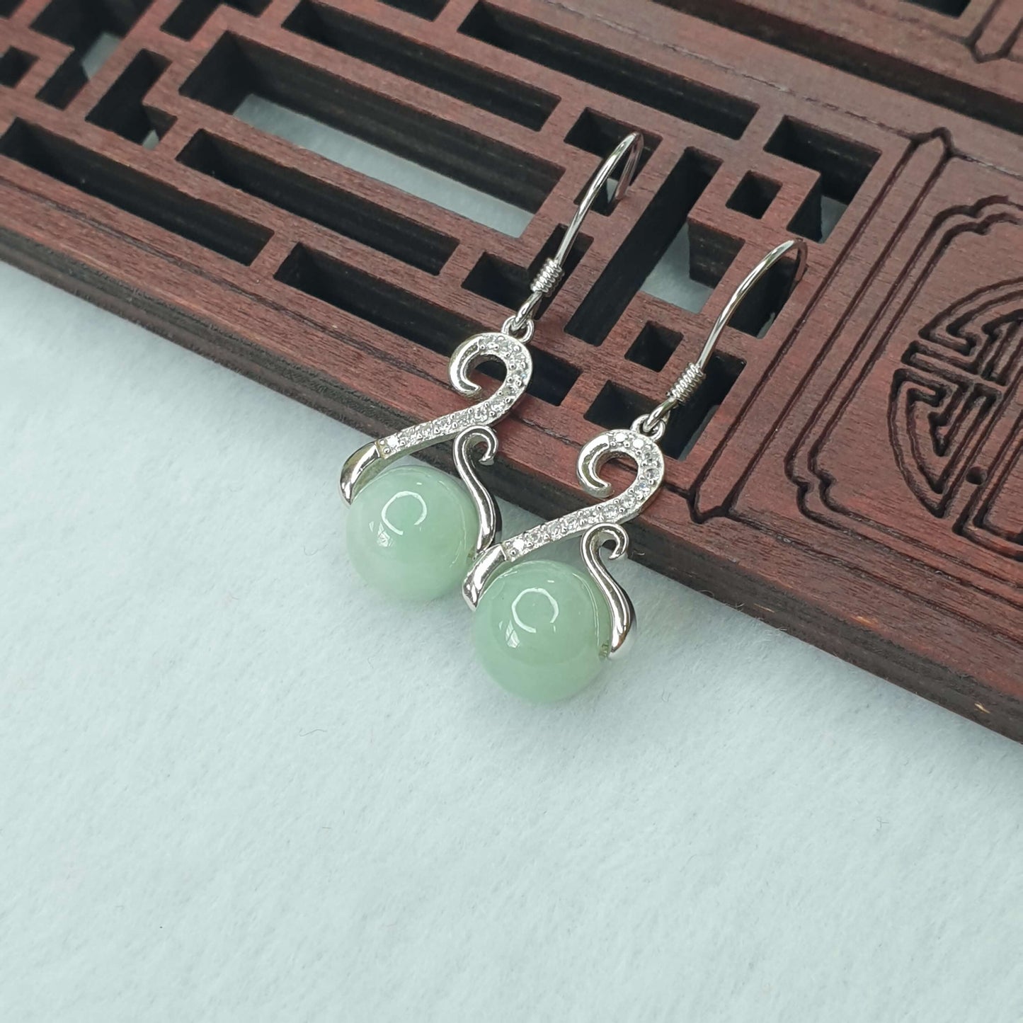 Products Jadeite Jade Dangle Earrings White & Light Green (AFG-EDG-003) Best Gift, Ideal Gift, Top Gift, Anniversary Gift, Couple Gift, Birthday Gift, for girl, for women, for parent, parent gift