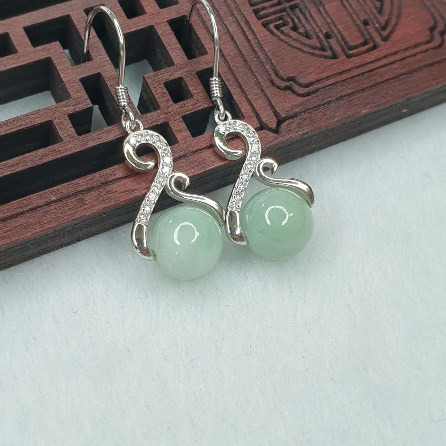 Jadeite Jade Jewlery Set Pendant with Dangle Earring White & Light Green (AFG-003) Best Gift, Ideal Gift, Top Gift, Anniversary Gift, Couple Gift, Birthday Gift, for girl, for women, for parent, parent gift