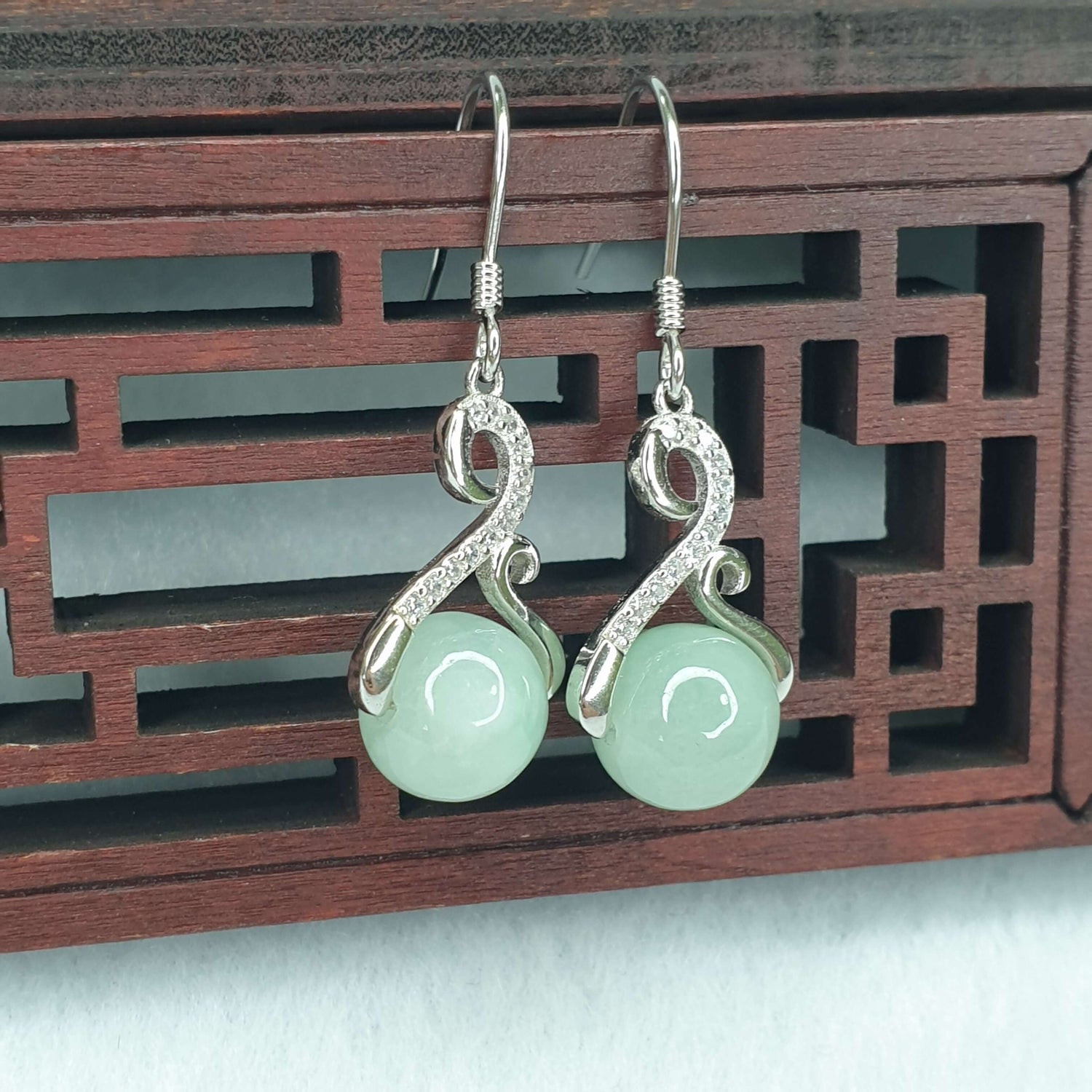 Products Jadeite Jade Dangle Earrings White & Light Green (AFG-EDG-003) Best Gift, Ideal Gift, Top Gift, Anniversary Gift, Couple Gift, Birthday Gift, for girl, for women, for parent, parent gift