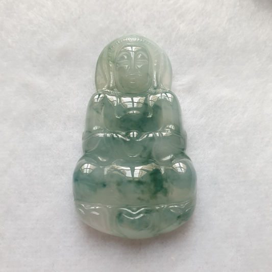 冰种飘花观音翡翠吊坠 (Type A Icy Moss on Snow Jadeite Jade GuanYin Pendant) PGY82015