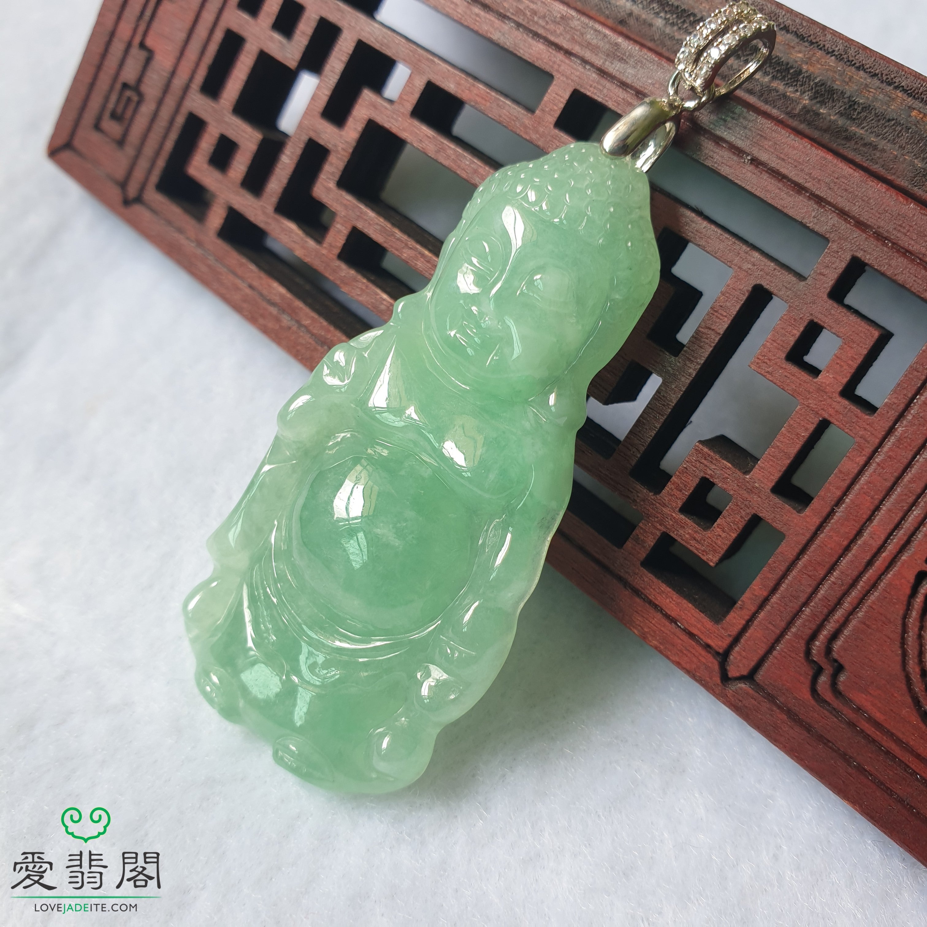 Type A Full Green Jadeite Jade Baby Buddha Pendant PBB49022