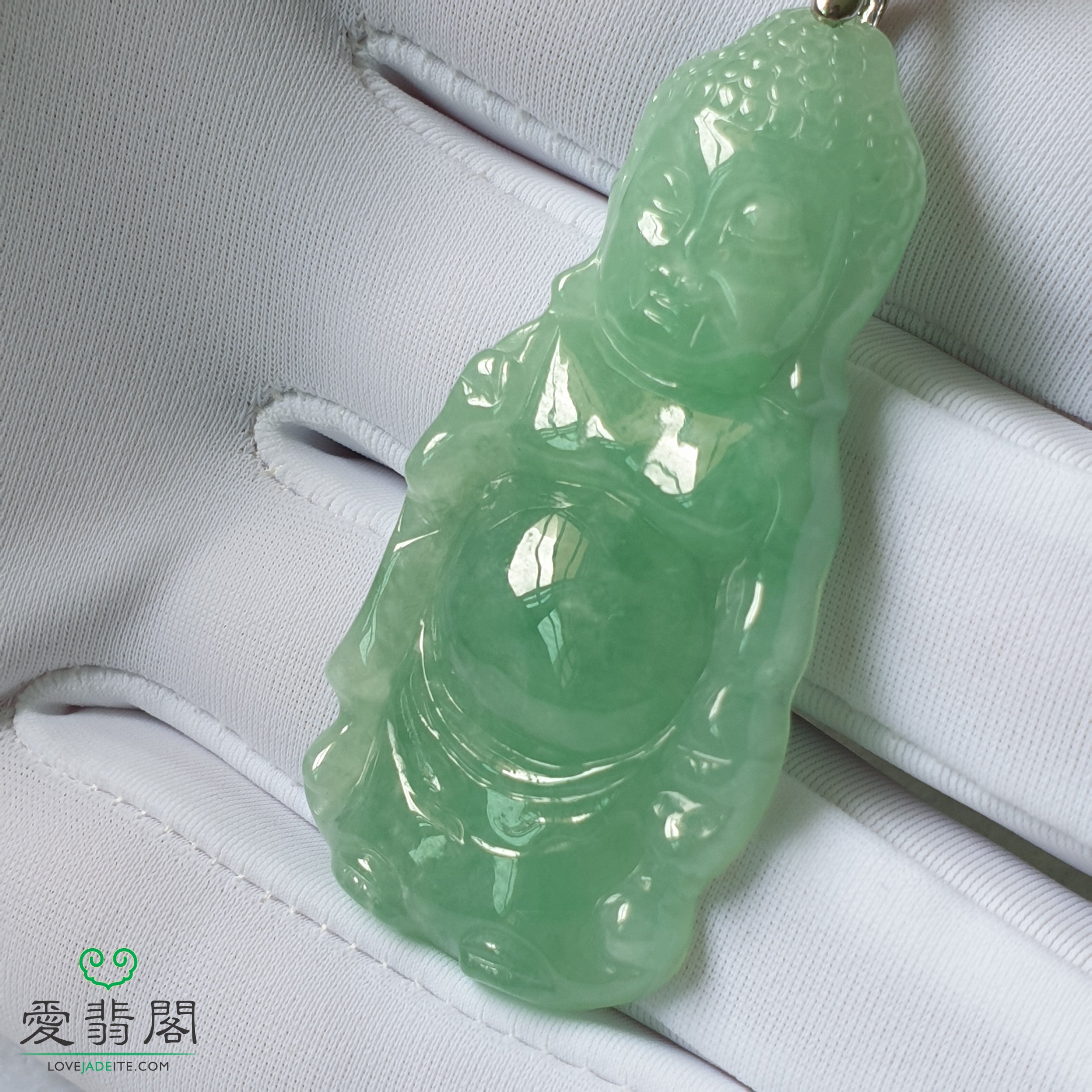 Type A Full Green Jadeite Jade Baby Buddha Pendant PBB49022