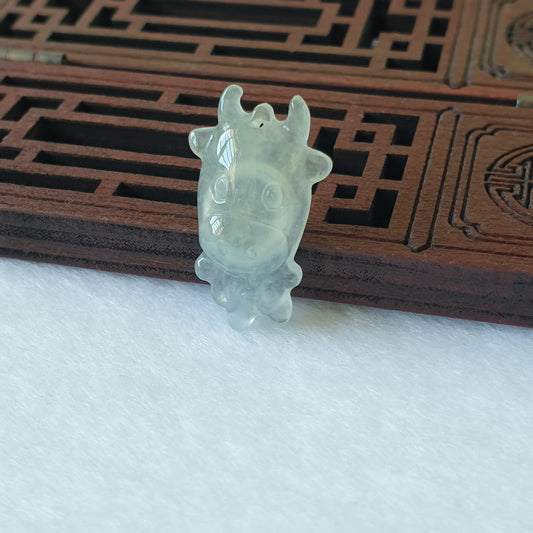 Type A Light Green Jadeite Jade Little CowOX Pendant (淡绿翡翠卡通牛吊坠) PCW90539