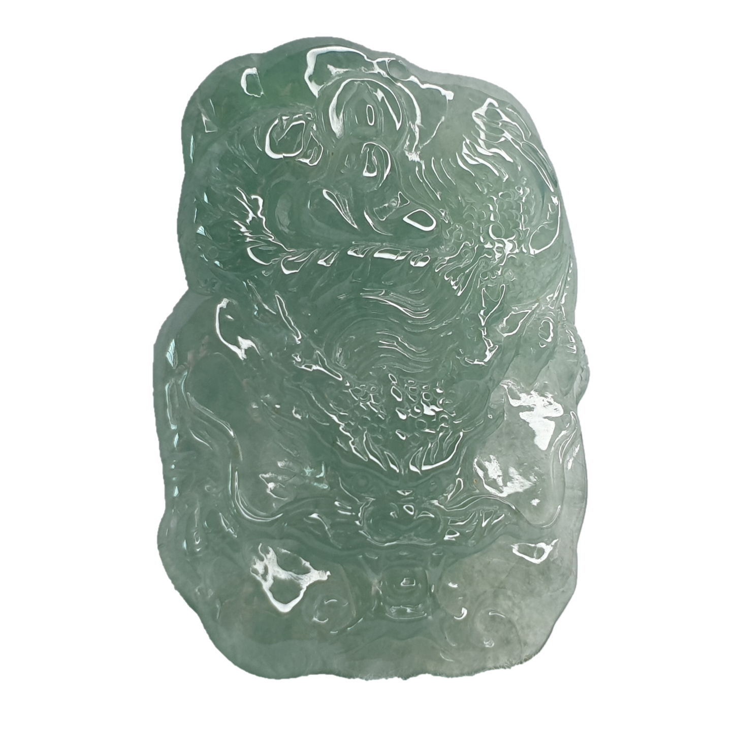 冰种淡绿御龙观音牌翡翠吊坠 (Type A Icy Light Green Jadeite Jade Guan Yin with Dragon  Pendant) PDG98469